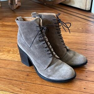 COCLICO Tan Suede Lace Up Ankle Bootie